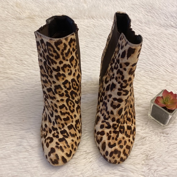 Sam Edelman | Anthropologie Animal print Fur Chelsea Ankle Bootie heel women 7.5 - Picture 4 of 11